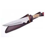 Stag/Pakkawood Leather Bowie Knife w/ Sheath