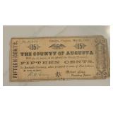 1862 15 Cent County of Augusta Currency