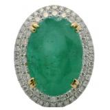 14k Gold 15.25 ct GIA Oval Emerald & Diamond Ring