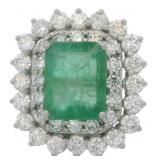 Platinum 5.44ct Natural Emerald & Lab Diamond Ring