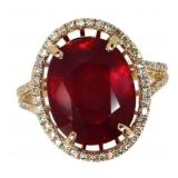 14k Gold 11.47 ct Oval Ruby & Diamond Ring