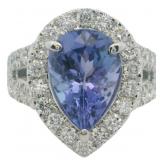 14kt Gold 4.72 ct GIA Tanzanite & Lab Diamond Ring