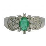 Platinum 0.64 ct Natural Emerald & Diamond Ring