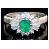 Platinum 1.12 ct Natural Emerald & Diamond Ring