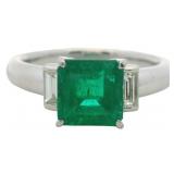 Platinum 1.90 ct Quality Emerald & Diamond Ring