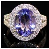 14kt Gold 5.28 ct GIA Tanzanite & Lab Diamond Ring