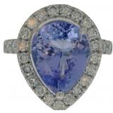 14kt Gold 6.26 ct GIA Tanzanite & Lab Diamond Ring