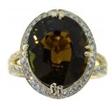 14kt Gold 10.46 ct Green Tourmaline & Diamond Ring