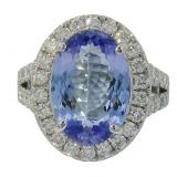 14kt Gold 5.77 ct GIA Tanzanite & Lab Diamond Ring