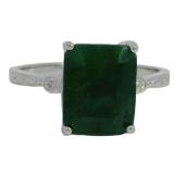 Step Cut 3.04ct Natural Emerald & Diamond Ring