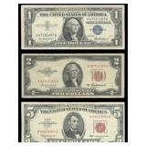 Red Seal $1, $2 & $5 Paper Money Set