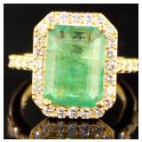 Natural 6.14 ct Emerald & Lab Diamond Ring