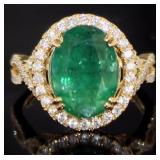 14k Gold 5.30ct Natural GIA Emerald & Diamond Ring