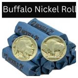 1913-1938 Buffalo Nickels 40-Coin Roll (No Dates)