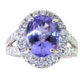 14kt Gold 6.00 ct GIA Tanzanite & Lab Diamond Ring