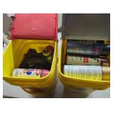 Two Bins of Spray Paint and Tools