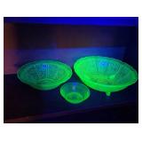 3 Uranium Glass Bowls