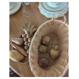Wicker Basket with Wooden Fruits