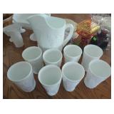 Milk Glass Pitcher Set