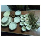 Stoneware Dish Set & Glassware