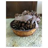 Wood Bowl with Pinecones