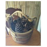 Wood Bucket with Pinecones