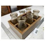 Wood Caddy with 6 Glass Bottles