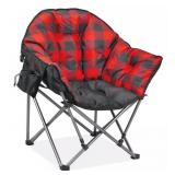 Folding Camping Chair with Plaid Upholstery