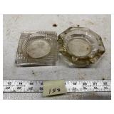 Two Clear Glass Ashtrays