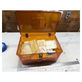 Amber Plastic Sewing Box with Contents