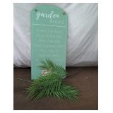 Garden Rules Sign & Faux Greenery