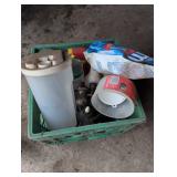 Plastic Bin with assorted liquids