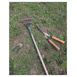 Garden Tool Set: Rake, Shears, and Trowel