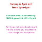 Pick up is April 4th from 1pm-6pm