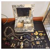 Canvas jewelry box and costume jewelry collection