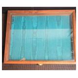 Locking Wooden Display with glass top and key. 18' x 14' x 2'