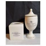 Pottery Barn Bathroom Cotton Ball Storage Canister and Tissue Box Cover