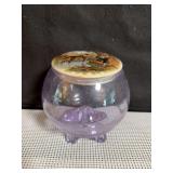 Vintage Footed Glass Bowl with Ceramic Lid