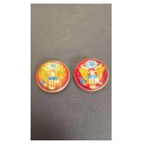 Domed glass and brass American eagle sweetheart pins