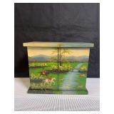 Hand-Painted Wooden CD Storage Case Featuring Equestrian Hunt Scene
