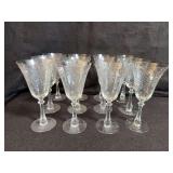 Set of 12 etched glass water goblets