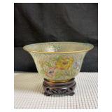 Vintage Chinese “Plique A Jour” Enamel Bowl and Wooden Stand