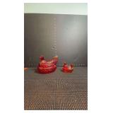 Vintage Amberina Glass Hen On A Nest set