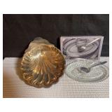 Vintage Silver Plated Shell Shaped Dish, and Oval Crystal Tray with Oneida Stainless Server