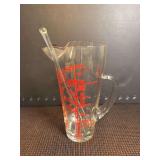 Vintage Glass Cocktail Mixing Pitcher with imprinted recipes and two glass stirring sticks