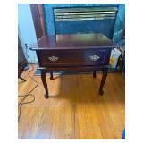 Queen Ann Style Side Table With Hinged Sliding Door and Back Cut-Out for Cords