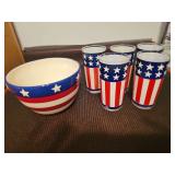 Patriotic bowl and five glasses