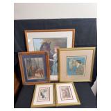Five Framed Pictures Featuring Women With Their Horses