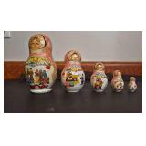 5 Piece Nesting Doll Set - Pink with Holiday scene