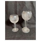 Decorative Crystal Stemmed Goblet and Decorative Cut Glass Compote or Pedestal Vase